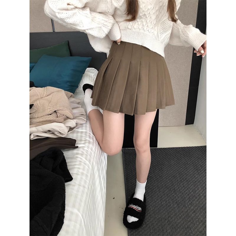 플리츠 미니 스커트 A라인 옆지퍼 짧은 치마 10대 20대 갈색 데이트룩 여친룩