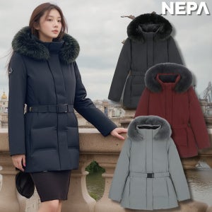 네파 역시즌 구스 패딩 여성 벨트 후드퍼 미드기장 미들 패딩