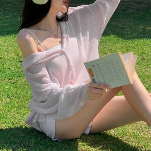 여름니트 해브 루즈핏 니트 후드 가디건 살안타템 여름아우터 오버핏 휴가룩 국내가디건 장마템