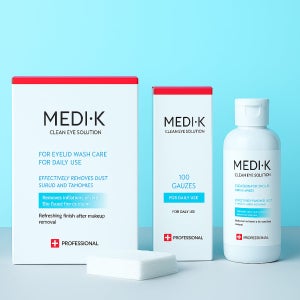 약국입점 메디케이 클린아이솔루션 눈꺼풀세정제 대용량 150ml+의약외품 거즈100매 마이봄샘 아이클리너 눈기름샘청소