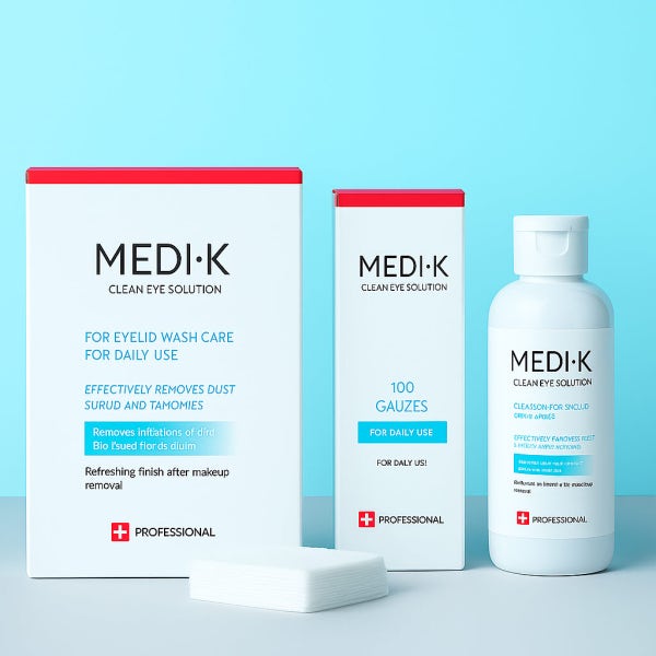 약국입점 메디케이 클린아이솔루션 눈꺼풀세정제 대용량 150ml+의약외품 거즈100매 마이봄샘 아이클리너 눈기름샘청소