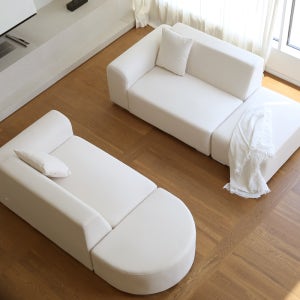 피오 아쿠아텍스 2인용 소파 패브릭 소파세트 아이보리 스툴 쿠션 포함