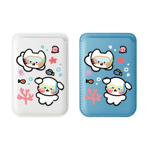 [맥세이프 카드지갑] 스쿠버 댕냥 커플 우정 디자인 가죽 카드 지갑 맥세이프지갑 교통카드