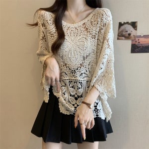그물 뜨개 짜임 망사 여름 크롭 니트 데일리 페미닌 비치웨어 시스루 레이어드