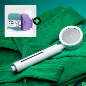 퓨어레인 필터 샤워기 헤드 9 윈도우 + 바디스크럽 크림 양면 샤워볼 2개(색상랜덤)