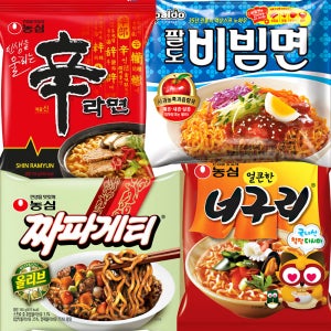 봉지 신라면120g+너구리 얼큰한맛120g + 짜파게티140g+팔도비빔면130g
