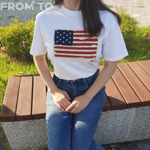 [백화점] 폴로 보이즈 남녀공용 성조기 플래그 반팔 티셔츠