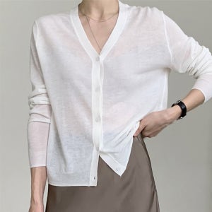여름가디건 시스루가디건 린넨 브이넥 긴팔 3color 여리핏 데일리룩 하객룩