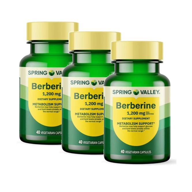 <b>스프링밸리</b> 베르베린 1200mg 메타볼리즘 서포트 캡슐 40정 3개 Spring Valley Berberine