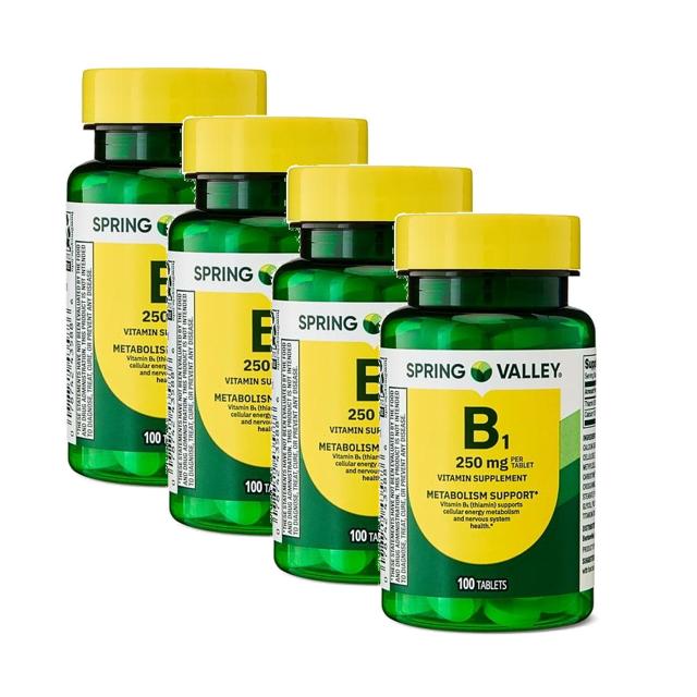 <b>스프링밸리 비타민B1</b> 250mg 메타볼리즘 서포트 100정 4개 Spring Valley Vitamin B1