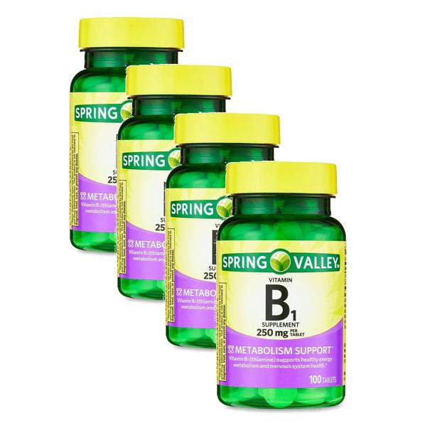 <b>스프링밸리 비타민B1</b> 250mg 메타볼리즘 서포트 100정 4개 Spring Valley Vitamin B1