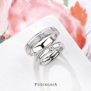 (아르키) 천연 1부 다이아몬드 웨딩밴드 결혼반지 커플링 푸딩다이아 남녀 가드링 세트