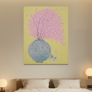 두요 김민정 작가 그림 아트프린팅 달항아리 캔버스 액자 행복을 담는 꽃A 소형 6호