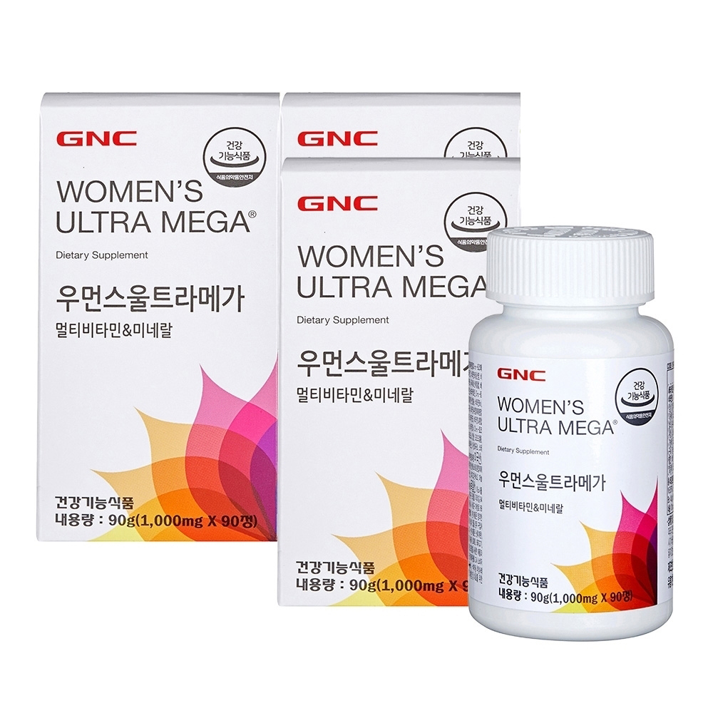 GNC 우먼스울트라<b>메가</b> 멀티<b>비타민</b> 앤 미네랄 90정, 3개