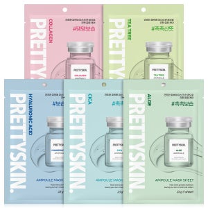 프리티스킨 앰플 마스크팩 5종 50매 콜라겐 티트리 히알루론산 시카 알로에 시카 1일 1팩