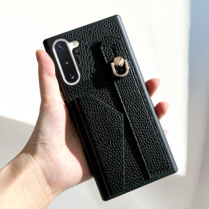 가죽 카드 케이스 수납 밴드 스트랩 스탠드 범퍼 고리 링 헤르 블랙, 갤럭시 노트10