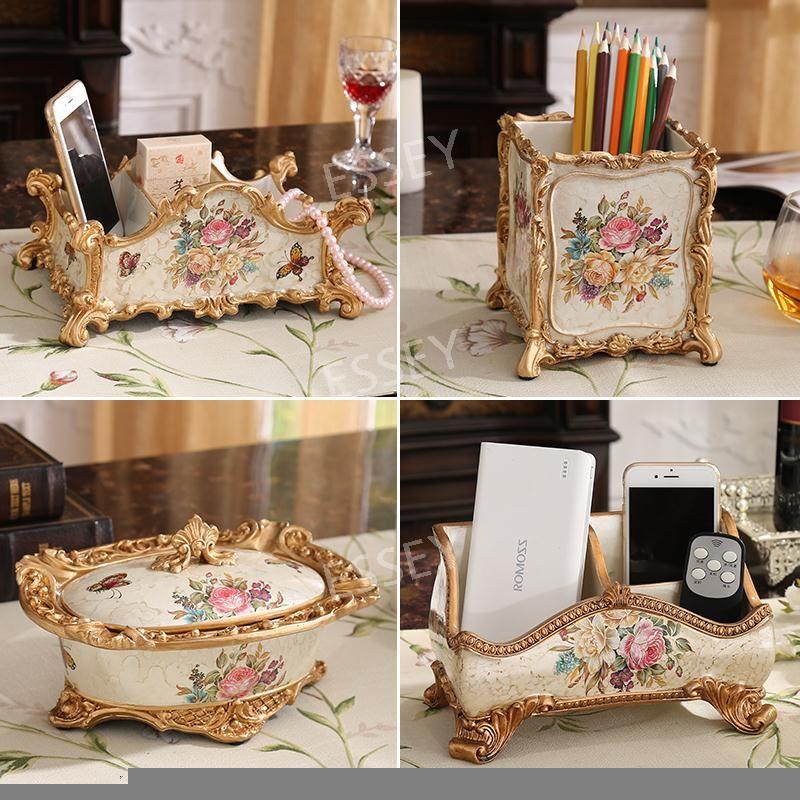 <b>프랑스</b> 수납함 다용도 앤틱 보관함 정리상자 정리함 박스 리모컨 하늘색 엠보싱 펜꽂이