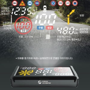 코리안 지오그래픽 HUD - i 음성인식 네비게이션 헤드업디스플레이 자동차 속도 표시
