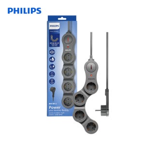 필립스 플렉시블 멀티탭 고용량 과부하차단 납작 콘센트 4구 3M 그레이