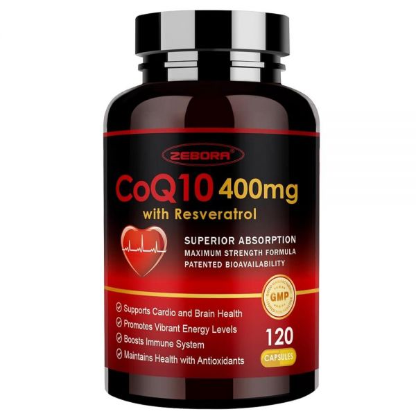 ZEBORA <b>CoQ10400</b>mg 트랜스 레스베라트롤 PQQ 비타민 E 함유 <b>바이오페린</b> 고 코엔자임Q10 에너지 을 물질 식물성 캡슐 120개 2101148