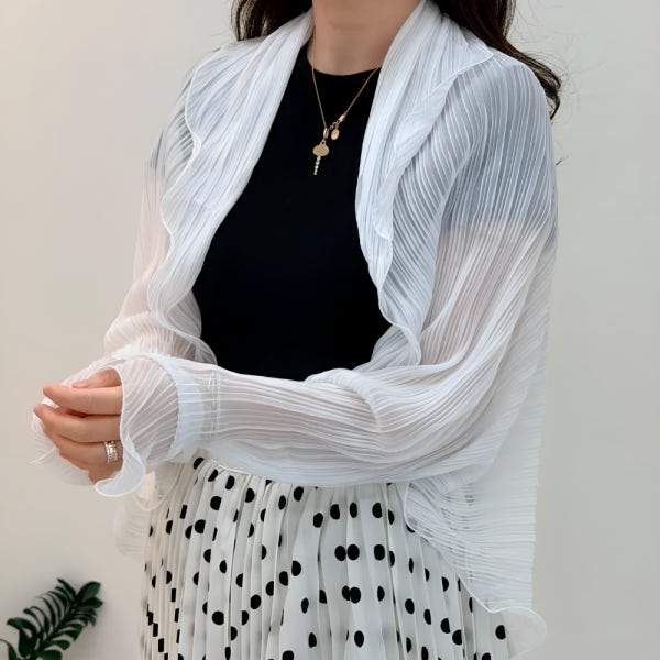 여름 플리츠가디건 쉬폰 주름 여름 볼레로 긴팔 체형커버 시스루 스카프 숄 썸머 에어컨가디건