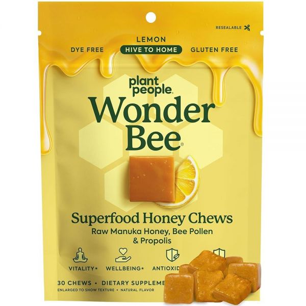 Plant People WonderBee 슈퍼푸드 마누카 <b>허니</b> 츄 에너지 꿀벌 꽃가루 프로폴리스 글루텐 프리 일일 30개 2095256
