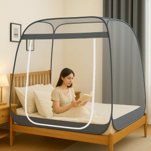 다커버 원터치모기장 접이식 침대 모기장 대형 캠핑 사각 그레이 180