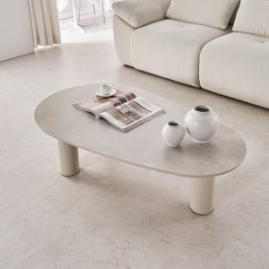 칸 포세린 세라믹 라이트그레이 비정형 소파테이블 1200