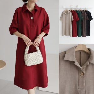 우아모 린넨 반오픈 카라 롱원피스 중년여성 여름 하객룩 빅사이즈 엄마옷