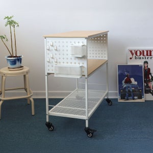 그란데 우드 페그보드 트롤리 대형 이동식 철제선반 3단 카트