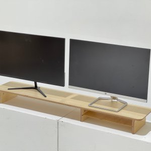 양장박웍스 모니터 받침대 원목 고급 스탠드 우드 선반 1100mm, 크림