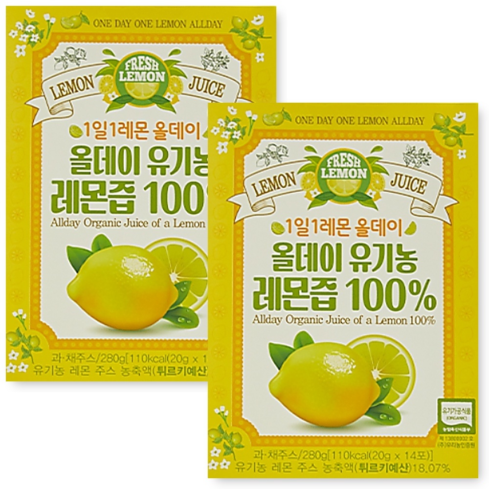 올데이 유기농 <b>레몬</b>즙 <b>레몬</b>주스 스틱 비타민C 착즙액 2<b>박스</b>