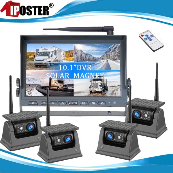 IPoster 디지털 무선 QUAD DVR 대기 4x 태양 전지 마그네틱 베이스 후진 카메라 10.1 인치