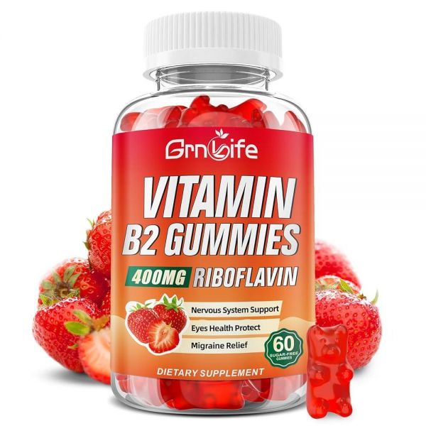비타민B2 젤리 리보플라빈 400mg <b>마그네슘</b> 포함 성인용 머리아픔 완화 에너지 지원 B2 딸기 맛 60개 미주 출고 <b>Grn</b>라이프