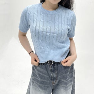 [기본템!/필수소장템/색감맛집/5COLOR]라운드넥 루즈핏 심플 베이직 기본 여름 썸머 데일리 꽈배기 케이블 크롭 반팔 니트 티셔츠