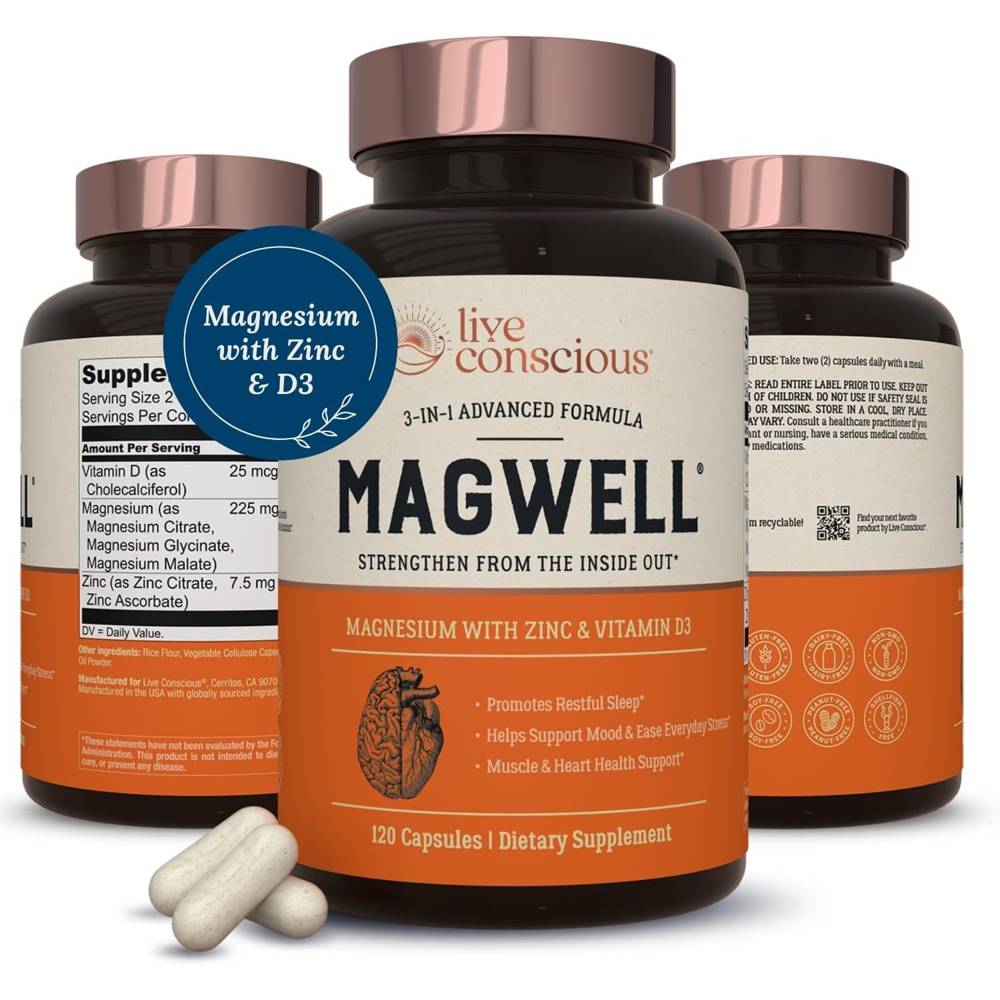 <b>Live Conscious</b> MAGWELL 마그웰 마그네슘 아연 <b>비타민D3</b> 120캡슐