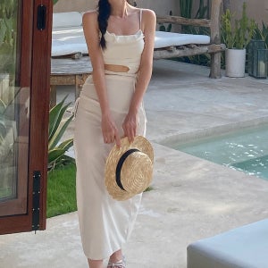 [수영복소재] 솔리아 드레이프 트임 롱 원피스 비키니/휴양지/비치원피스