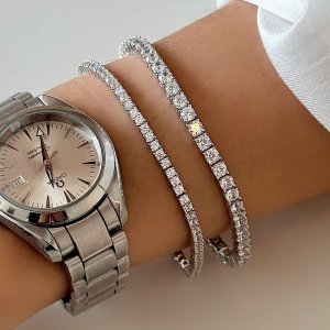 무배 925 실버 or도금 2 3mm 큐빅 테니스 팔찌