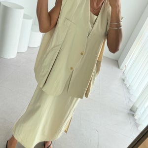 보니따스 르완다 오버핏 베스트 노카라 여름 조끼/ 블랙 연베이지