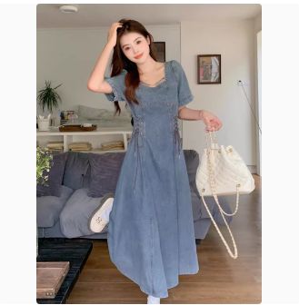 미니멀 데일리 여성 여름 원피스 퍼프소매 빈티지 데이트룩 빅사이즈 복고 스퀘어넥 패션 단색