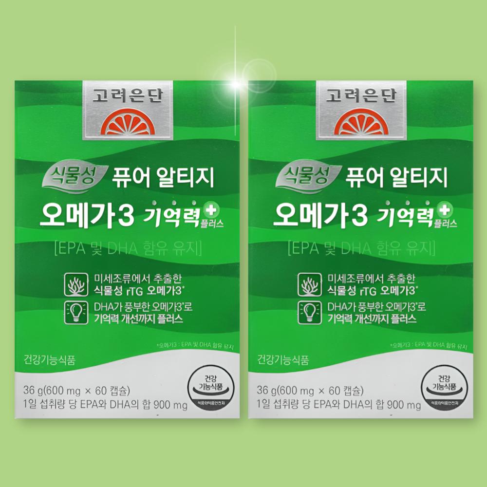 <b>고려은단</b> 식물성 퓨어 알티지 오메가3 기억력 플러스 60정 x 2박스