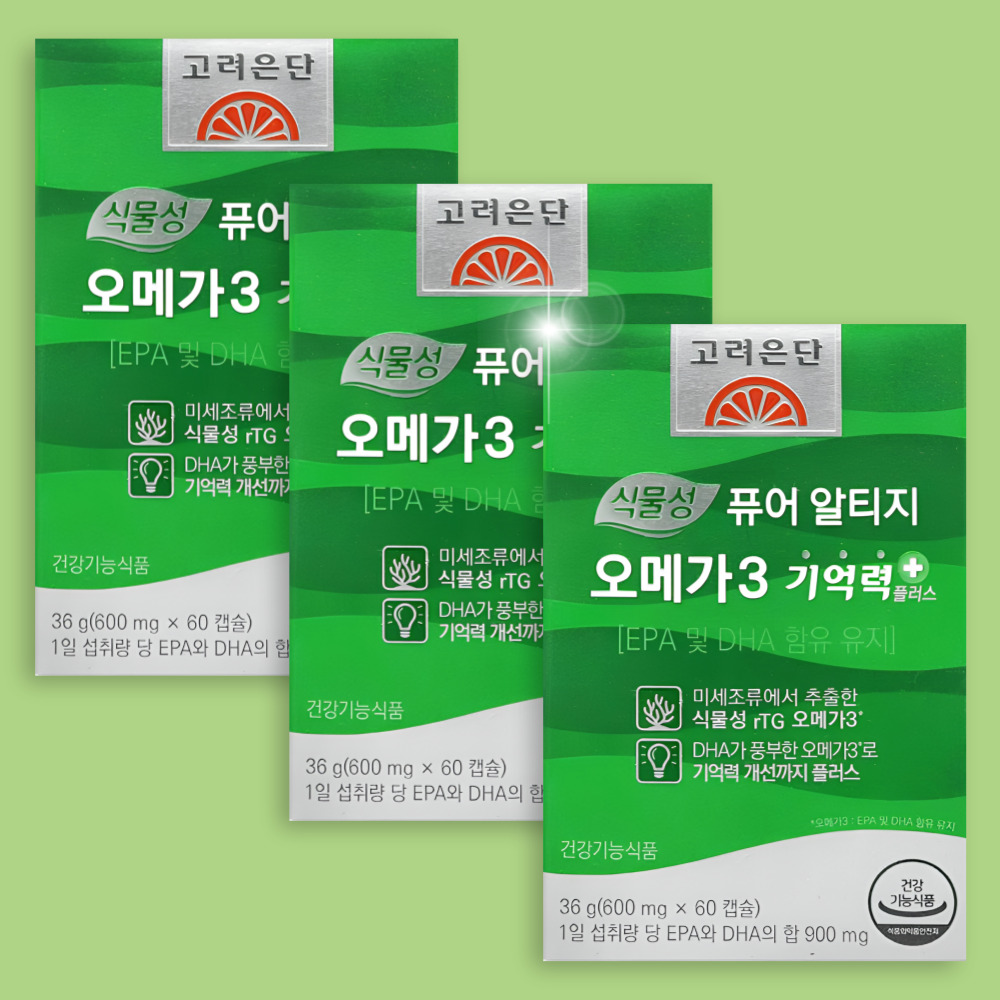 <b>고려은단</b> 식물성 퓨어 알티지 오메가3 기억력 플러스 60정 x 3박스