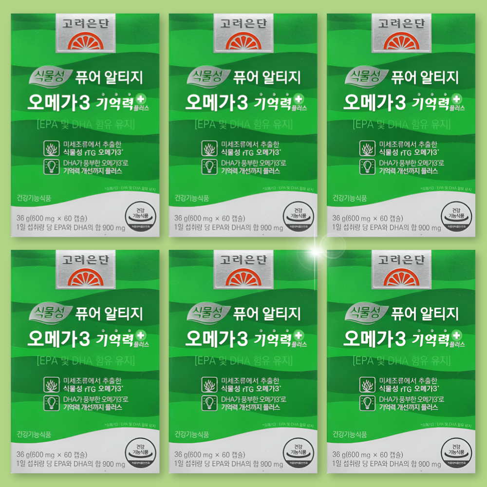<b>고려은단</b> 식물성 퓨어 알티지 오메가3 기억력 플러스 60정 x 6박스