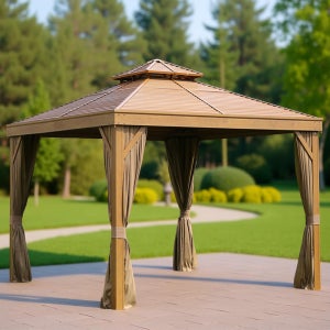 바크로 원목무늬 더블탑 3.65x3.65m 정자 원두막 파고라 가제보 조립식 테라스 캐노피