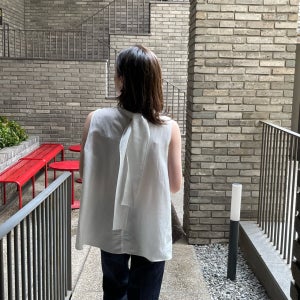 세일 화이트당일 25ss 브론즈 해즈 린넨 블라우스 핀턱 나시 타이블라우스