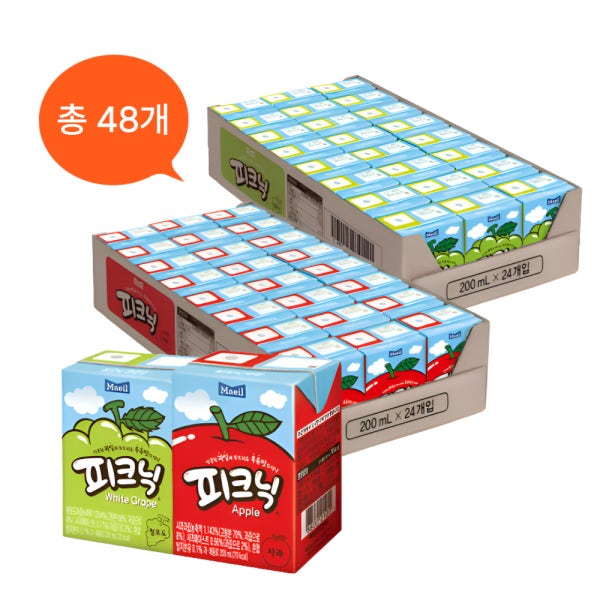매일유업 피크닉 사과 청포도 주스 음료수 200ml 48개