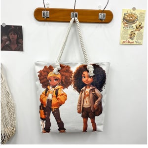 코튼 프린트 로프숄더백