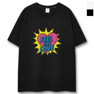 남녀공용 필 오버핏 반팔 티셔츠 여름 캐틱터 프린팅 로고 블랙 (PTT1062)