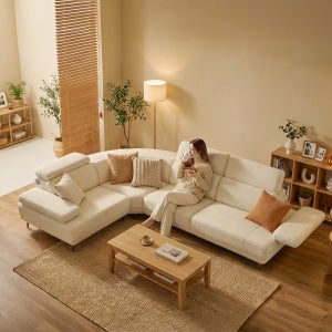 세인트블랑 퓨어케어 이지클린 패브릭 모듈형 스윙소파 sk 스툴미포함, 아이보리, 5인용