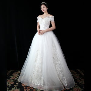 오프숄더 비즈 셀프웨딩드레스 (S- 8XL) 빅사이즈 본식 벨라인 비즈웨딩드레스 구매